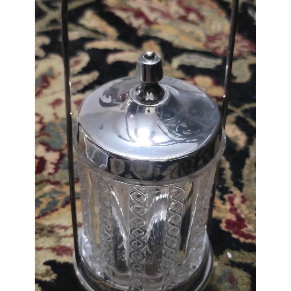 Victorian Pickle Caster Ornate Silver Plated Base Tall Handle Victorian EAPG JAR